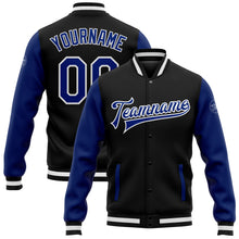 Load image into Gallery viewer, Custom Black Royal-White Bomber Full-Snap Varsity Letterman Two Tone Jacket