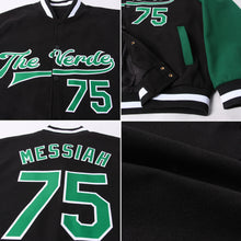 Load image into Gallery viewer, Custom Black Kelly Green-White Bomber Full-Snap Varsity Letterman Two Tone Jacket
