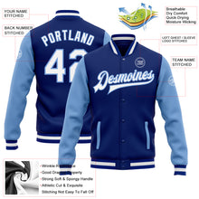 Load image into Gallery viewer, Custom Royal White-Light Blue Bomber Full-Snap Varsity Letterman Two Tone Jacket