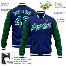 Load image into Gallery viewer, Custom Royal Kelly Green-White Bomber Full-Snap Varsity Letterman Two Tone Jacket