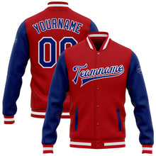 Load image into Gallery viewer, Custom Red Royal-White Bomber Full-Snap Varsity Letterman Two Tone Jacket