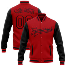 Load image into Gallery viewer, Custom Red Red-Black Bomber Full-Snap Varsity Letterman Two Tone Jacket