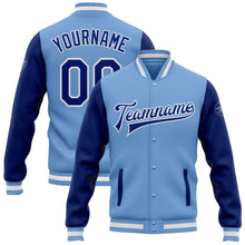 Load image into Gallery viewer, Custom Light Blue Royal-White Bomber Full-Snap Varsity Letterman Two Tone Jacket