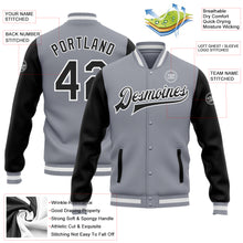 Load image into Gallery viewer, Custom Gray Black-White Bomber Full-Snap Varsity Letterman Two Tone Jacket