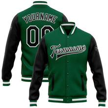 Load image into Gallery viewer, Custom Kelly Green Black-White Bomber Full-Snap Varsity Letterman Two Tone Jacket