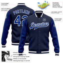 Load image into Gallery viewer, Custom Navy Royal-White Bomber Full-Snap Varsity Letterman Two Tone Jacket