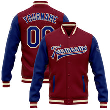 Load image into Gallery viewer, Custom Crimson Royal-White Bomber Full-Snap Varsity Letterman Two Tone Jacket