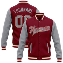 Load image into Gallery viewer, Custom Crimson Gray-Cream Bomber Full-Snap Varsity Letterman Two Tone Jacket