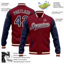 Load image into Gallery viewer, Custom Crimson Navy-Cream Bomber Full-Snap Varsity Letterman Two Tone Jacket
