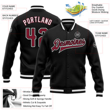 Load image into Gallery viewer, Custom Black Crimson-White Bomber Full-Snap Varsity Letterman Jacket