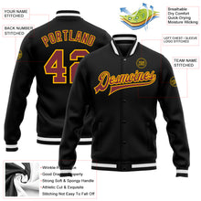 Load image into Gallery viewer, Custom Black Burgundy-Gold Bomber Full-Snap Varsity Letterman Jacket