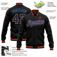 Load image into Gallery viewer, Custom Black Black Powder Blue-Orange Bomber Full-Snap Varsity Letterman Jacket