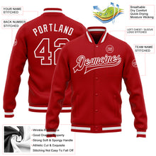 Load image into Gallery viewer, Custom Red Red-White Bomber Full-Snap Varsity Letterman Jacket