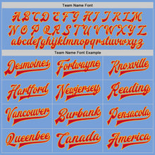 Load image into Gallery viewer, Custom Light Blue Red-Gold Bomber Full-Snap Varsity Letterman Jacket