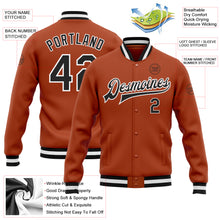 Load image into Gallery viewer, Custom Texas Orange Black-White Bomber Full-Snap Varsity Letterman Jacket