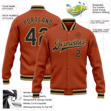 Load image into Gallery viewer, Custom Texas Orange Black-Old Gold Bomber Full-Snap Varsity Letterman Jacket
