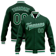 Load image into Gallery viewer, Custom Green Kelly Green-White Bomber Full-Snap Varsity Letterman Jacket