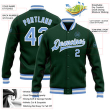 Load image into Gallery viewer, Custom Green Light Blue-White Bomber Full-Snap Varsity Letterman Jacket