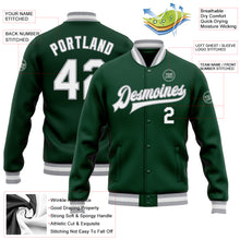 Load image into Gallery viewer, Custom Green White-Gray Bomber Full-Snap Varsity Letterman Jacket