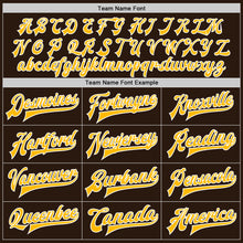 Load image into Gallery viewer, Custom Brown Gold-White Bomber Full-Snap Varsity Letterman Jacket