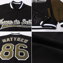 Load image into Gallery viewer, Custom Black Olive-White Bomber Full-Snap Varsity Letterman Two Tone Jacket
