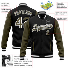 Load image into Gallery viewer, Custom Black Olive-White Bomber Full-Snap Varsity Letterman Two Tone Jacket