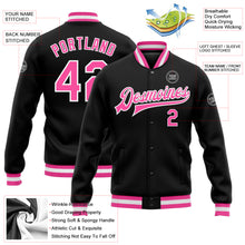 Load image into Gallery viewer, Custom Black Pink-White Bomber Full-Snap Varsity Letterman Jacket