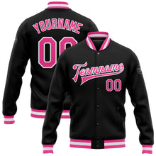 Load image into Gallery viewer, Custom Black Pink-White Bomber Full-Snap Varsity Letterman Jacket
