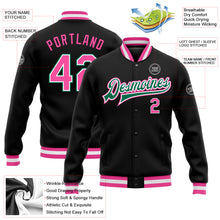 Load image into Gallery viewer, Custom Black Pink-Kelly Green Bomber Full-Snap Varsity Letterman Jacket
