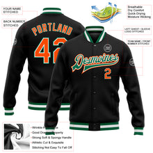 Load image into Gallery viewer, Custom Black Orange-Kelly Green Bomber Full-Snap Varsity Letterman Jacket