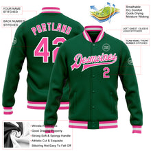 Load image into Gallery viewer, Custom Kelly Green Pink-White Bomber Full-Snap Varsity Letterman Jacket