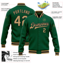Load image into Gallery viewer, Custom Kelly Green Old Gold-Black Bomber Full-Snap Varsity Letterman Jacket