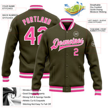 Load image into Gallery viewer, Custom Olive Pink-White Bomber Full-Snap Varsity Letterman Salute To Service Jacket