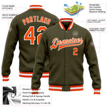 Load image into Gallery viewer, Custom Olive Orange-White Bomber Full-Snap Varsity Letterman Salute To Service Jacket