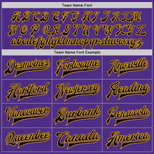 Load image into Gallery viewer, Custom Purple Black-Gold Bomber Full-Snap Varsity Letterman Jacket
