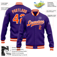 Load image into Gallery viewer, Custom Purple Orange-White Bomber Full-Snap Varsity Letterman Jacket