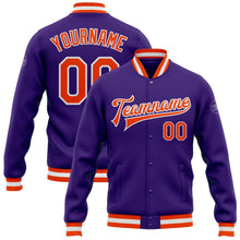 Load image into Gallery viewer, Custom Purple Orange-White Bomber Full-Snap Varsity Letterman Jacket