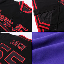 Load image into Gallery viewer, Custom Purple White-Light Blue Bomber Full-Snap Varsity Letterman Jacket