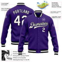 Load image into Gallery viewer, Custom Purple White-Black Bomber Full-Snap Varsity Letterman Jacket