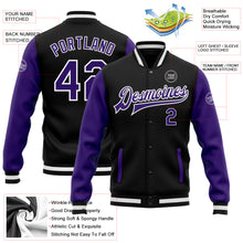 Load image into Gallery viewer, Custom Black Purple-White Bomber Full-Snap Varsity Letterman Two Tone Jacket