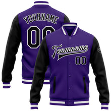 Load image into Gallery viewer, Custom Purple Black-White Bomber Full-Snap Varsity Letterman Two Tone Jacket