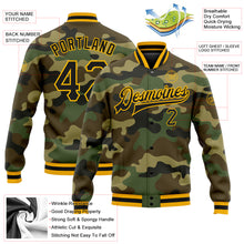 Load image into Gallery viewer, Custom Camo Black-Gold Bomber Full-Snap Varsity Letterman Salute To Service Jacket