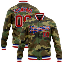 Load image into Gallery viewer, Custom Camo Red-Royal Bomber Full-Snap Varsity Letterman Salute To Service Jacket