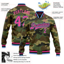 Load image into Gallery viewer, Custom Camo Pink Black-Light Blue Bomber Full-Snap Varsity Letterman Salute To Service Jacket
