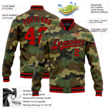 Load image into Gallery viewer, Custom Camo Red-Black Bomber Full-Snap Varsity Letterman Salute To Service Jacket