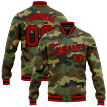 Load image into Gallery viewer, Custom Camo Red-Black Bomber Full-Snap Varsity Letterman Salute To Service Jacket