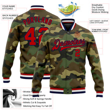 Load image into Gallery viewer, Custom Camo Red-Navy Bomber Full-Snap Varsity Letterman Salute To Service Jacket