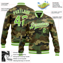Load image into Gallery viewer, Custom Camo Neon Green-White Bomber Full-Snap Varsity Letterman Salute To Service Jacket