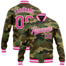 Load image into Gallery viewer, Custom Camo Pink-White Bomber Full-Snap Varsity Letterman Salute To Service Jacket