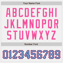 Load image into Gallery viewer, Custom White Black Pinstripe Light Blue Black-Pink Bomber Full-Snap Varsity Letterman Jacket